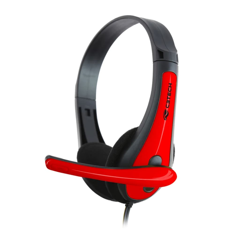 Fone Com Microfone Ph-30bk Preto C3 Tech Cor Preto/vermelho