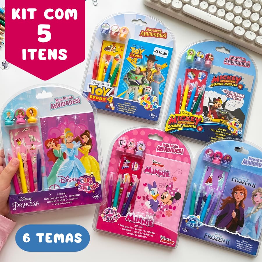 Kit Livro de Colorir Infantil 5 Itens Toy Story Princesas e Personagens Presente Educativo Menina Menino