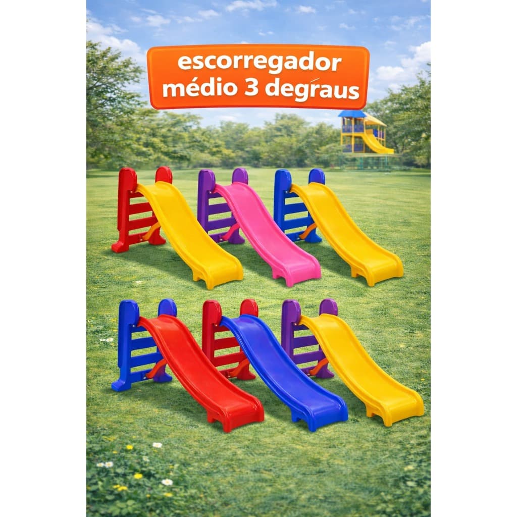 Escorregador Infantil 3 Degraus Até 50kg Plástico Rotomoldado Várias Cores