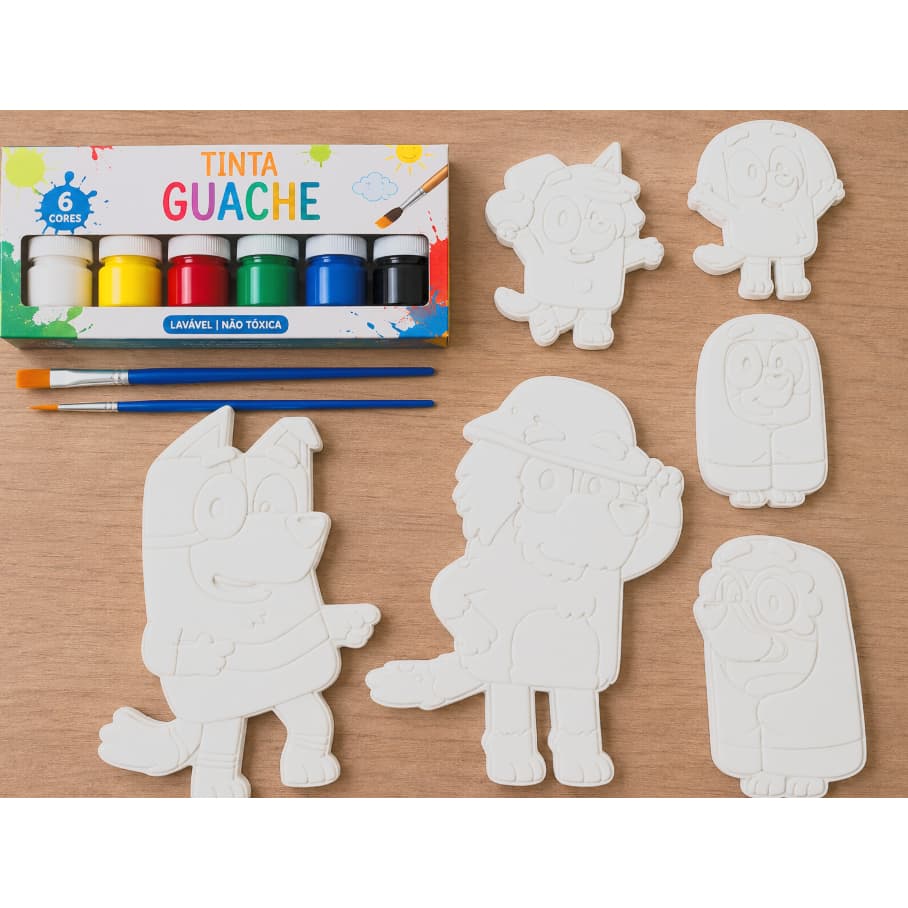 Kit de Colorir Bluey |Placas de Relevo Pintáveis + tinta guache