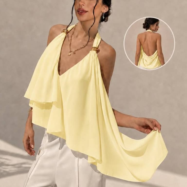 ✨ Blusa Feminina Frente Única Elegante com Babados, Decote V e Costas Abertas Moda Festa ✨