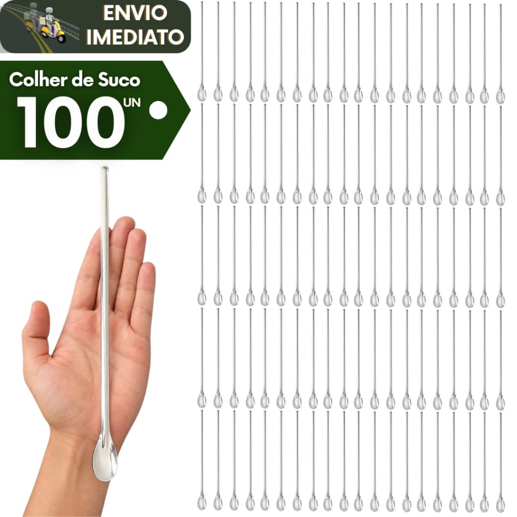 Kit 100 Colher Bailarina Aço Longa 30cm Ideal Para Misturar Drinks Sucos Coquetel Bar Bebidas Barman