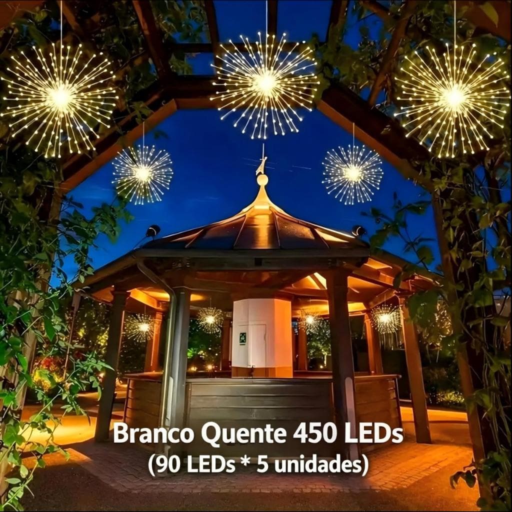450LED Luz de fogos de artifício solar com 1 pendente e 5 fios de luz de fogos de artifício suspensos Feriado Decoração
