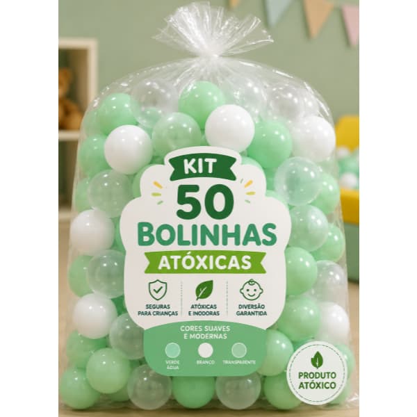 50 Bolinhas de Piscina 71mm Verde Água Branco Transparente Bolinhas Atóxicas