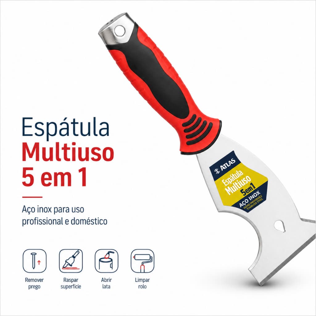 ESPATULA AÇO INOX METALICA 5 EM 1 MULTIUSO REFORÇADA  ATLAS