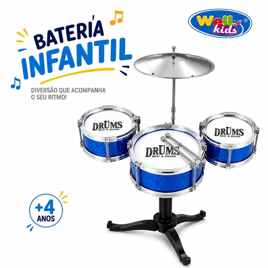 Bateria Musical Infantil Com Baqueta Brinquedo Menino Menina - Envio Imediato