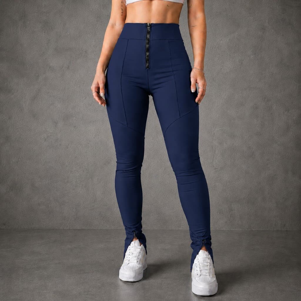 Calça legingg Com Zíper Frontal E No Tornozelo Cintura Alta