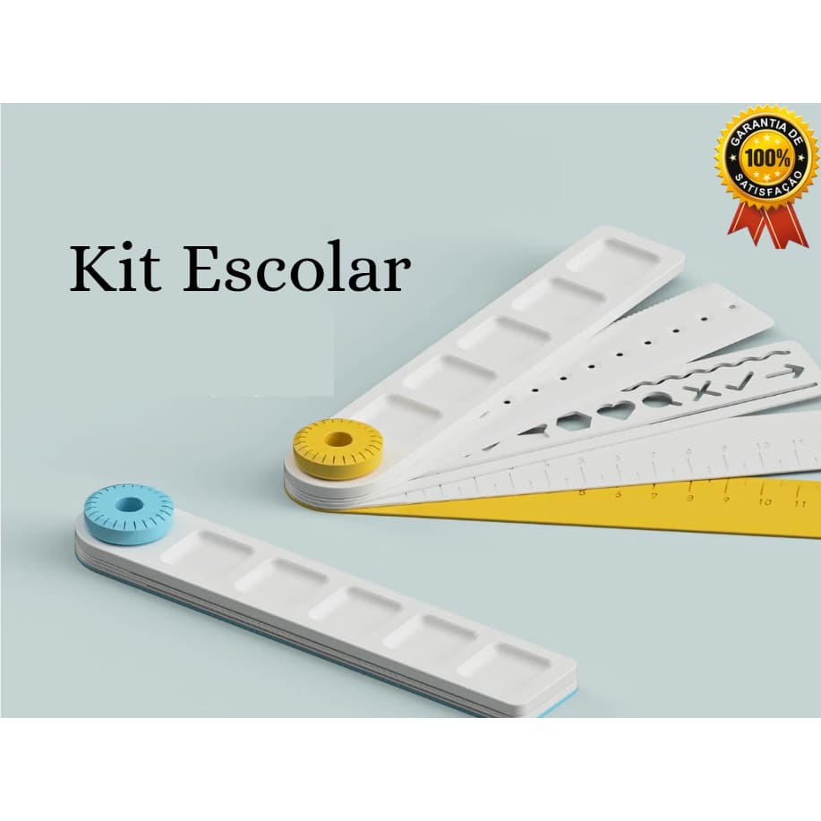 Kit Escolar Lembrancinha Estudante Régua, Paleta de Tinta Aquarela Compasso Porta Lápis