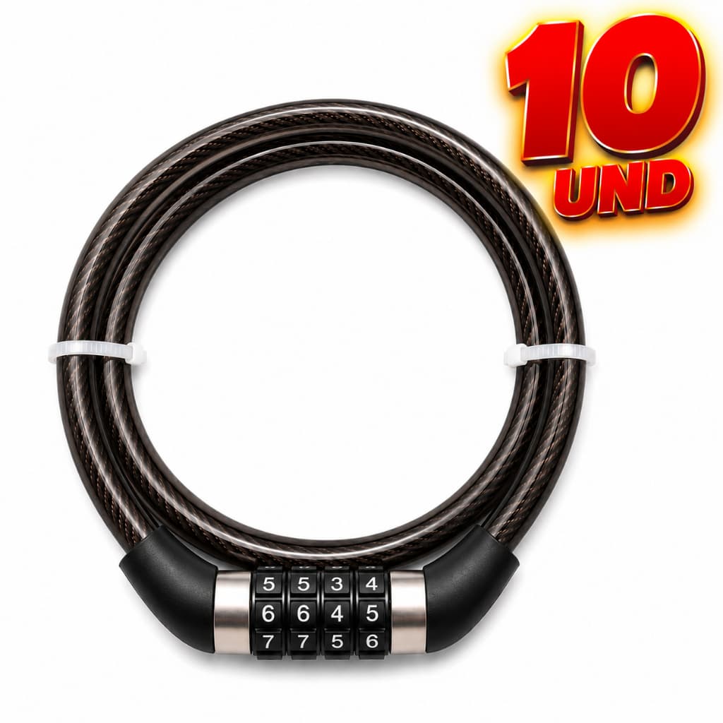 Kit 10 Unidades de Cadeado com senha Para Bicicleta e Moto Com Cabo De Aço 80cm
