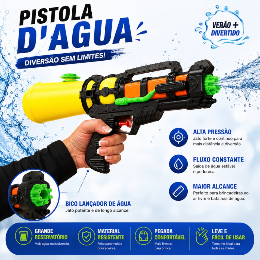 Lança Água Pistola Arma Brinquedo Infantil Praia Piscina Férias Verão Diversão Presente Crianças