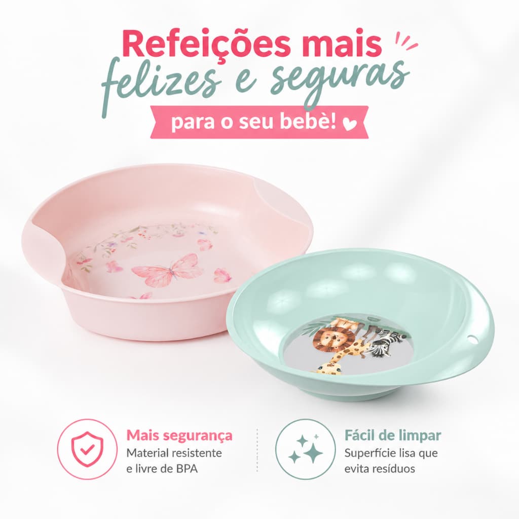 Prato Infantil Fundo BPA Free Criança Bebe Plasutil Dia a Dia Prato Fundo Antibacteriano Proteção de Microorganismos