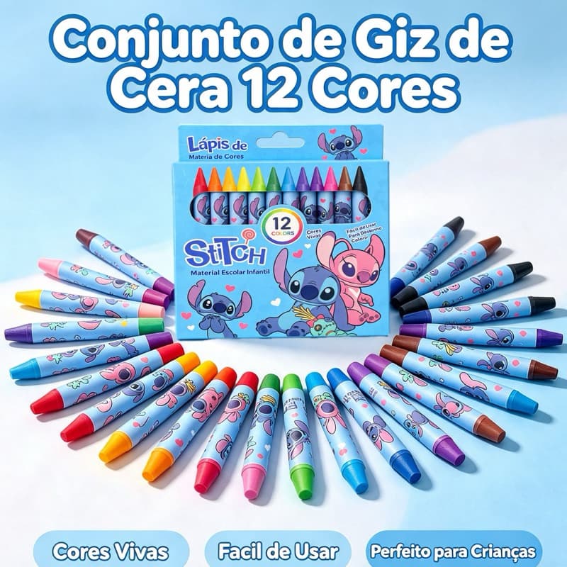 Material escolar infantil, lápis de cera colorido com personagem cartoon de 12 cores para desenho infantil