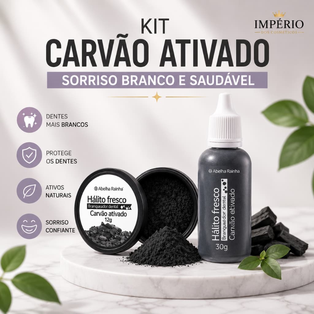 Kit Carvão Ativado Abelha Rainha Dentes Mais Brancos Hálito Fresco