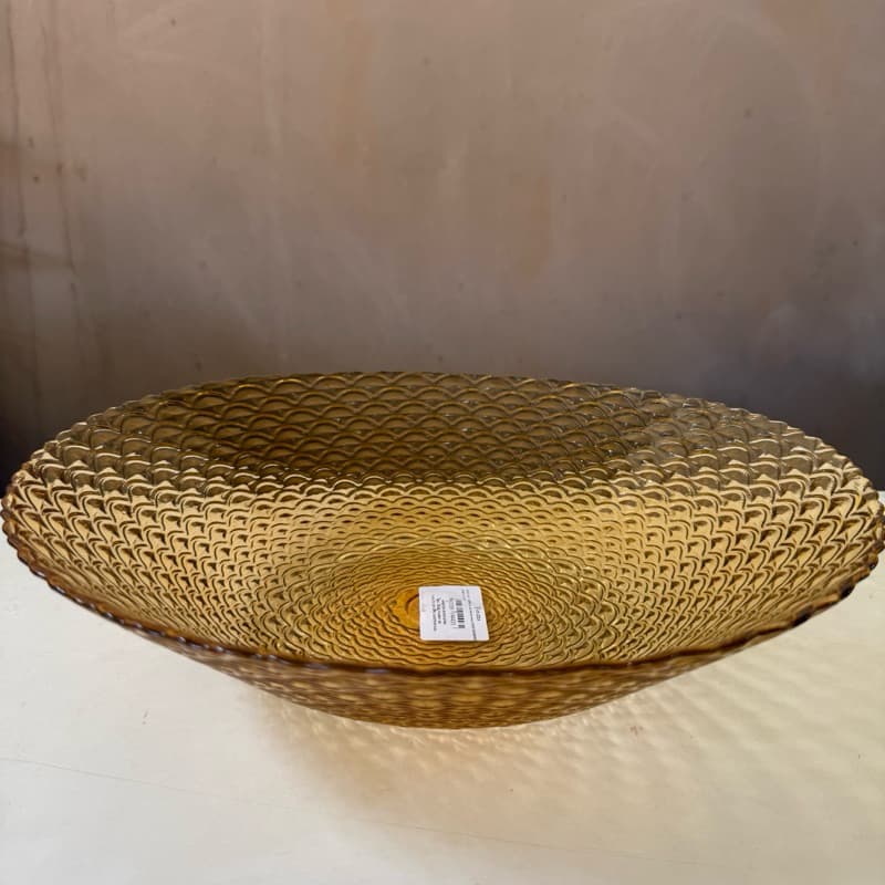 Fruteira centro de mesa dourada grande decorativa para cozinha vitazza redonda ambar amarela frutera frutas travessa