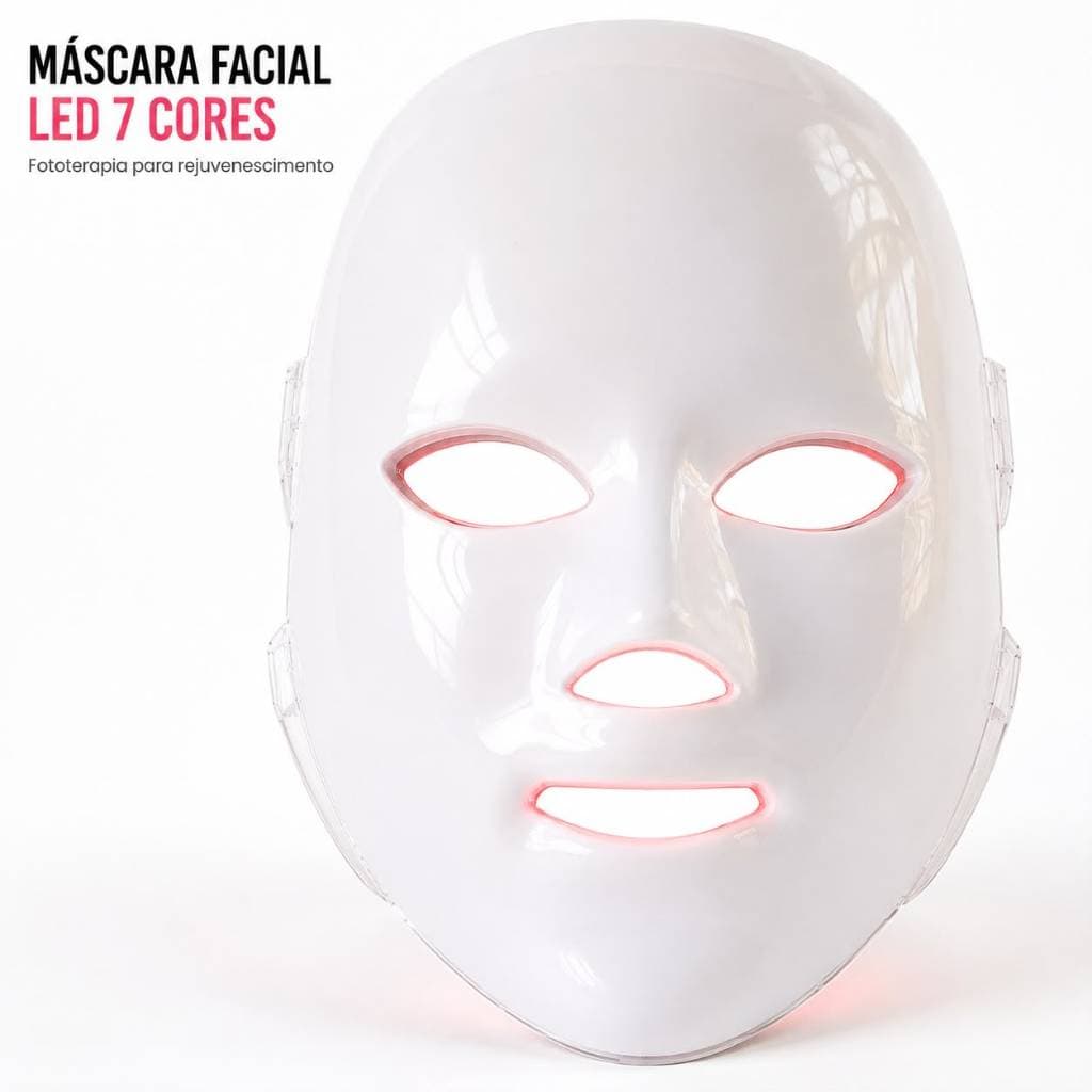 Máscara Facial LED 7 Cores Fototerapia Rejuvenescimento Clareamento Acne Rugas Poros USB