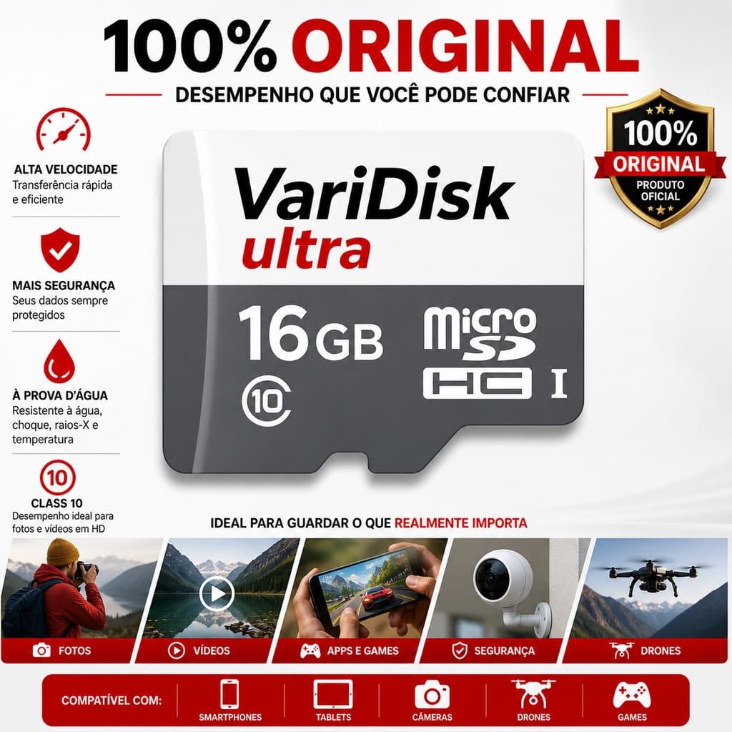 Cartão de Memória Micro SD 16GB-1TB Para Câmera de Segurança, Celular, Música