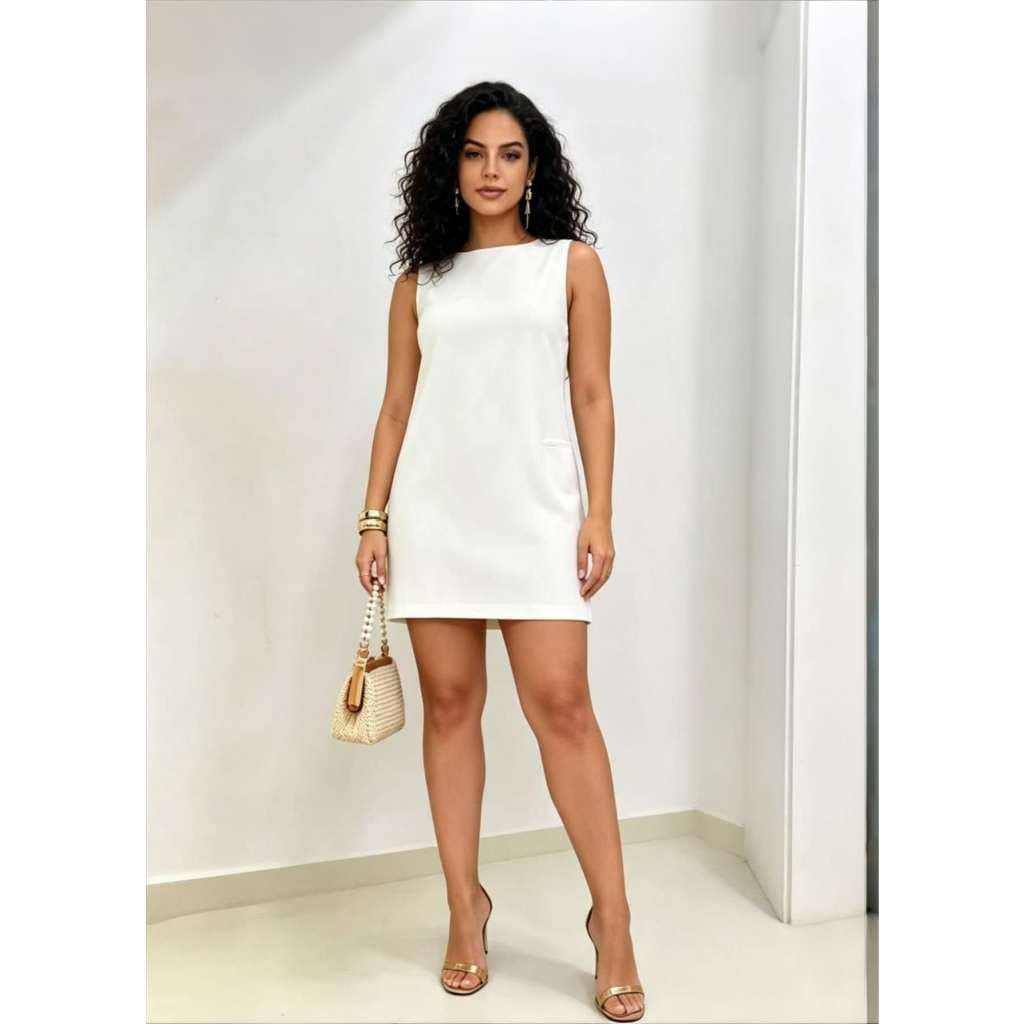Vestido Midi Alta Costura com Bolso Zíper