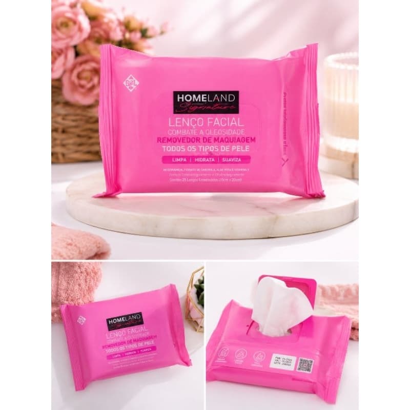 Lenço Facial Demaquilante Água Micelar Homeland Signature – 25 Lenços