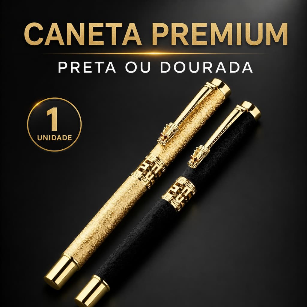 Caneta Premium Metálica 0,7mm com Capa de Veludo – Preta ou Dourada – 1 Unidade