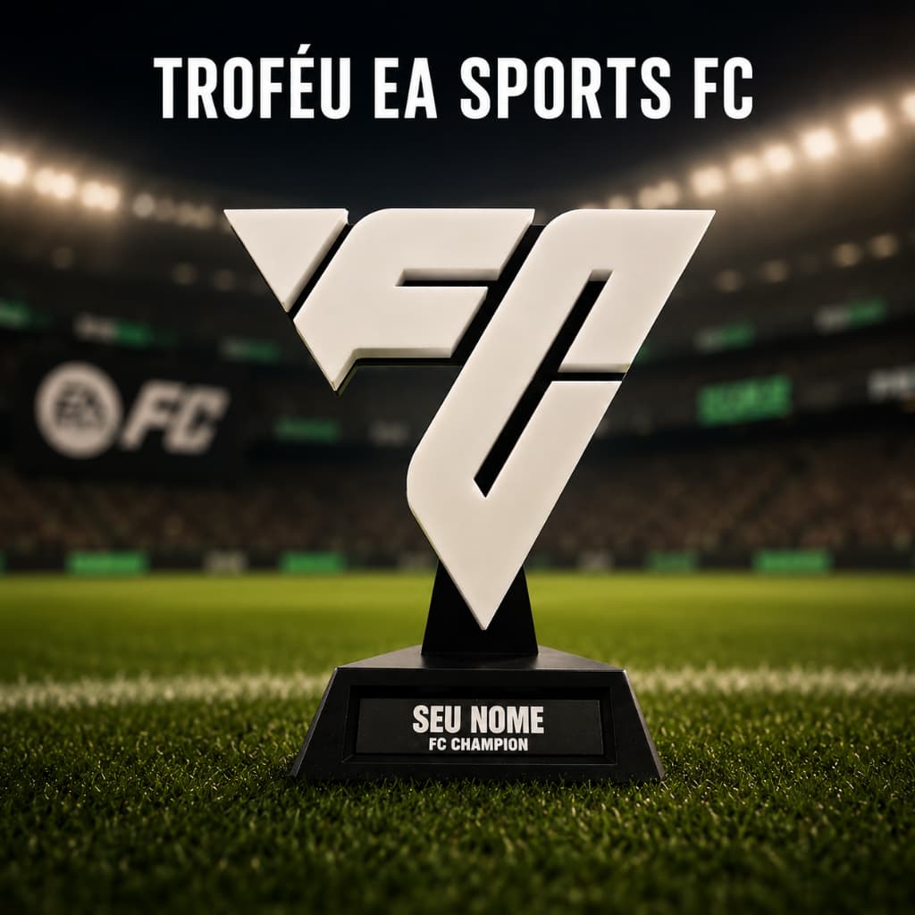 Troféu EA Sports FC Personalizado com Nome | Presente Gamer | Decoração Setup | Campeonato FC 25 | Troféu Futebol
