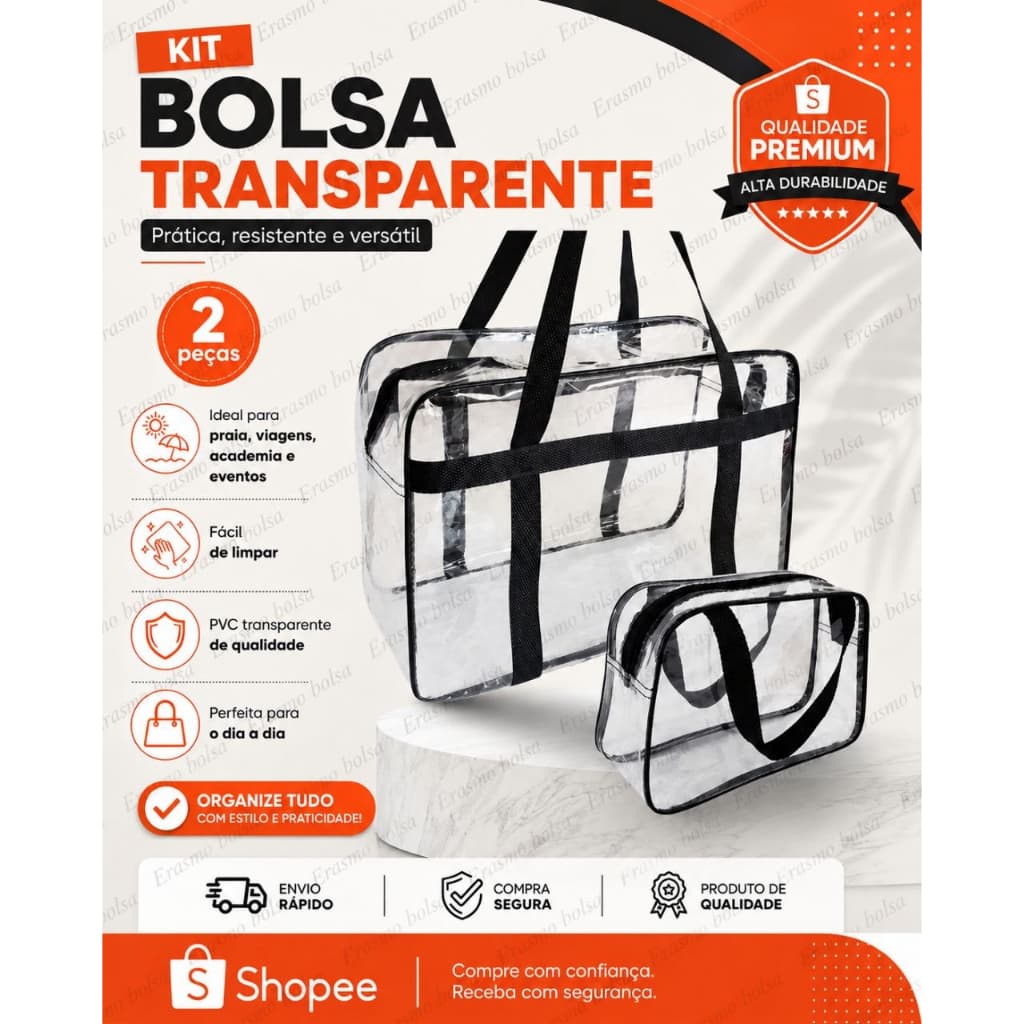 kit Bolsa Transparente + Necessárie Grande praia piscina/G 0,20