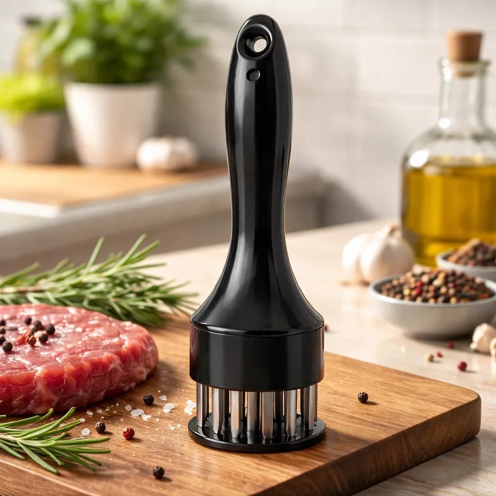 Amaciador de Carne com Pinos em Aço Inox Martelo Manual para Bifes e Churrasco