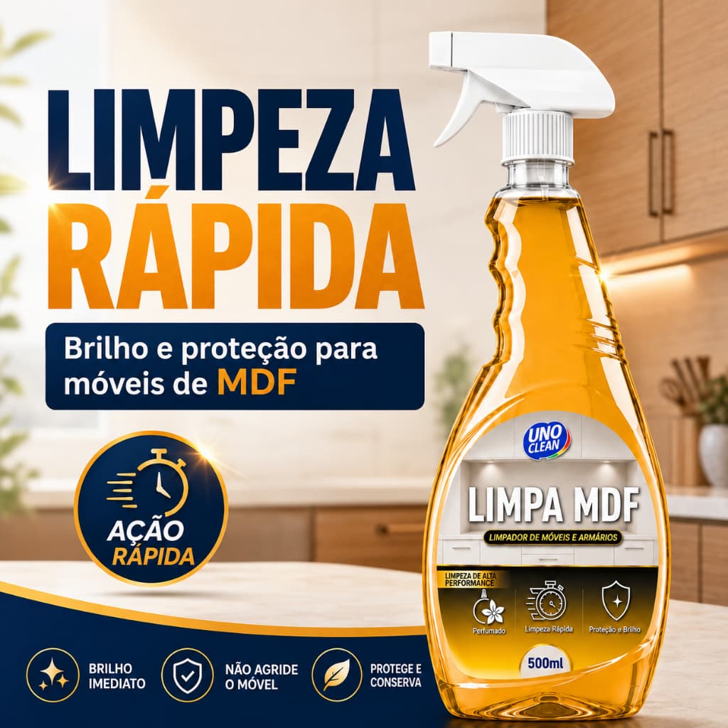 Limpa MDF Uno Clean 500ml Spray Perfumado Móveis Armários Guarda-Roupa Painéis MDP Planejados