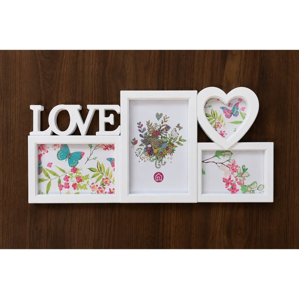 Porta Retrato Love De Parede Multi Fotos 44cm Branco Coração Para 4 Fotos Decorativo