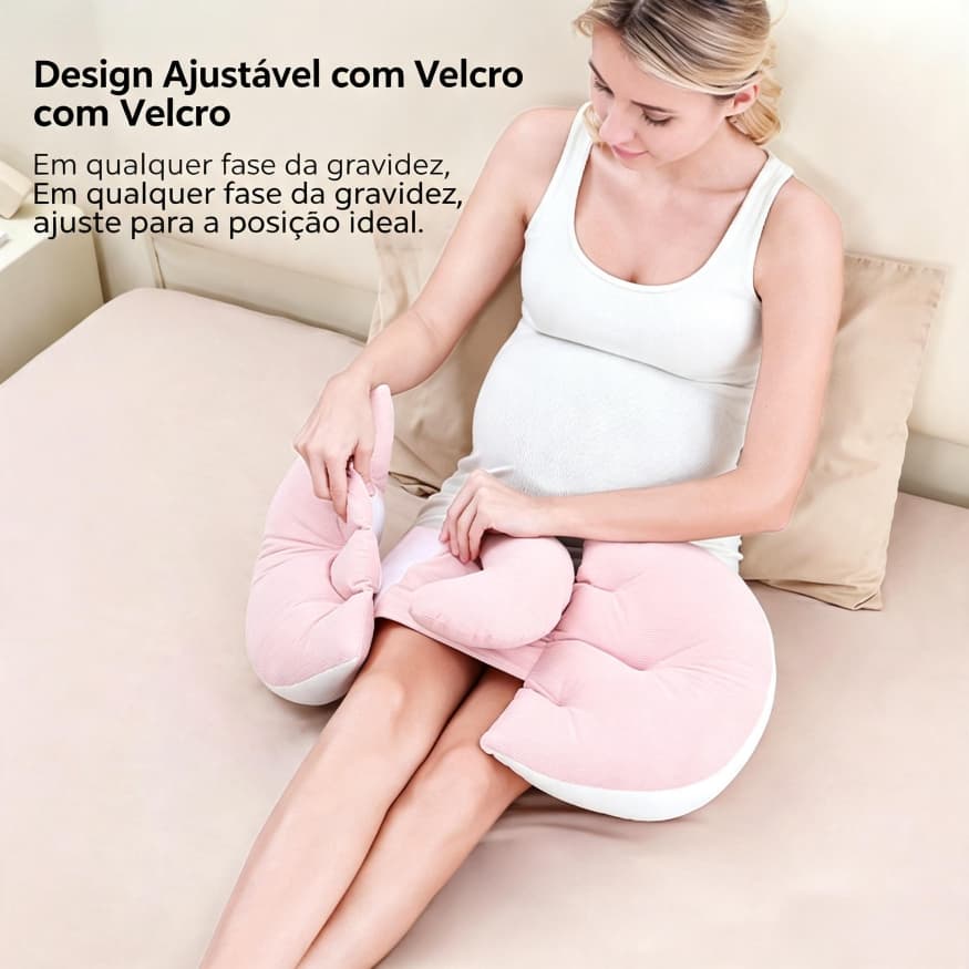Almofada Gestante Ajustável com Velcro, Tecido Aveludado Super Macio, Suporte Lombar e Abdominal, Diversas Cores