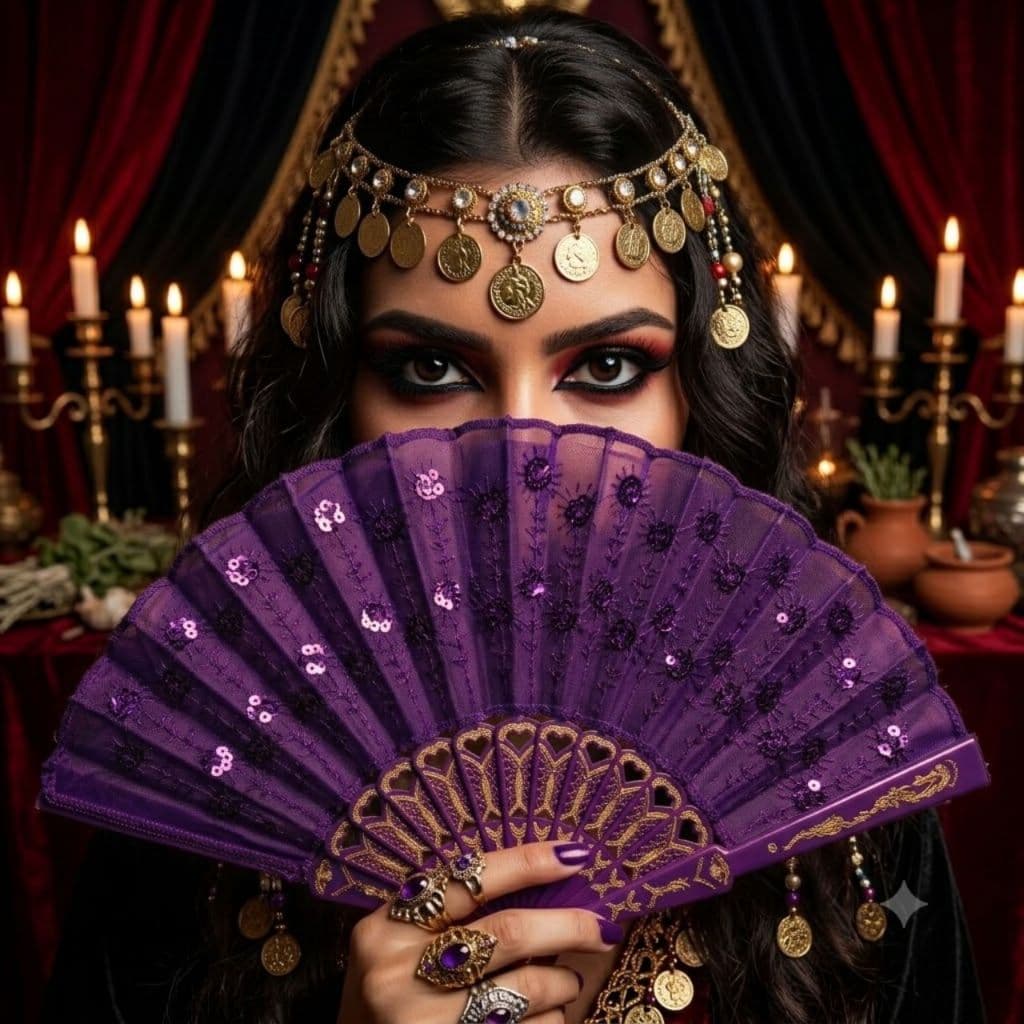 1un Leque Roxo Paete para Pombo Gira Rosa Caveira Dama Da Noite Maria Navalha Farrapo - Umbanda Candomblé