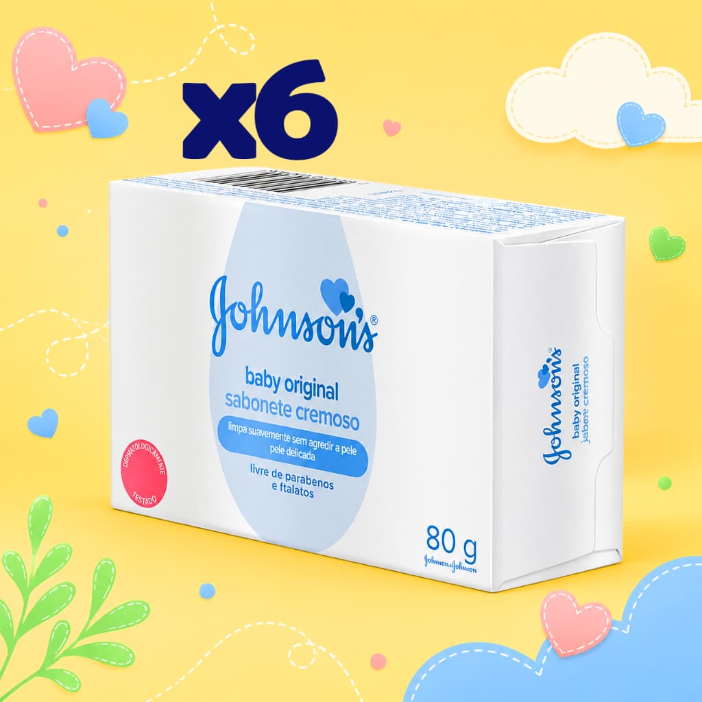 Kit 6 Sabonetes Barra Cremoso Johnson's Baby Original 80g