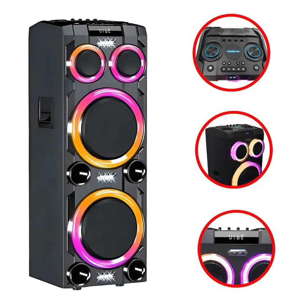 Caixa Som Potente Torre 2500W Rms 2 Falantes 12´´ Bluetooth Fm Usb BivoltTower Vibe Sound