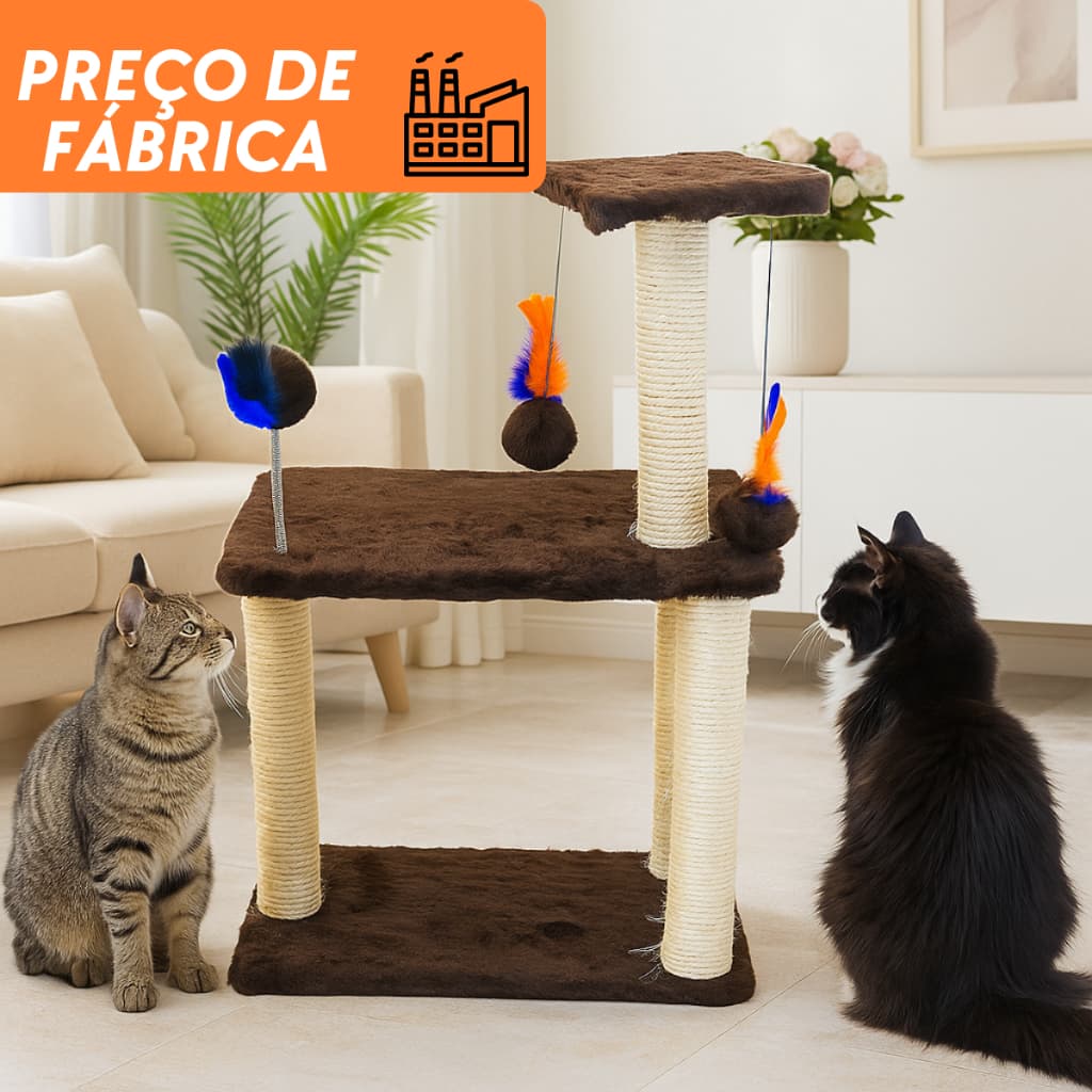 Arranhador Torre  Para Gato 3 Andares Sisal Pelúcia Com Brinquedo