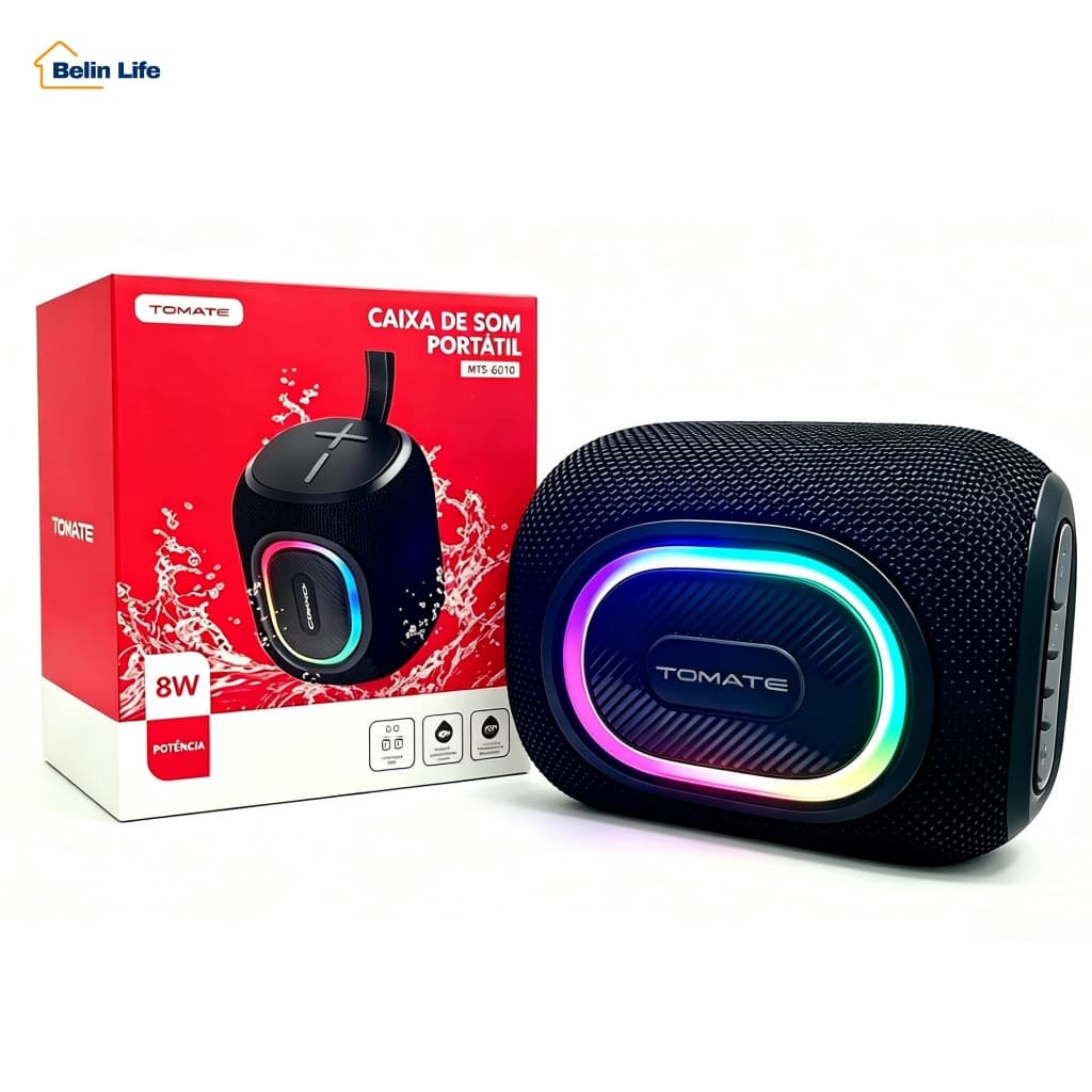 Caixa de Som Bluetooth Portátil Sem Fio 10W LED Potente Bateria Longa Duração A Prova D'Água