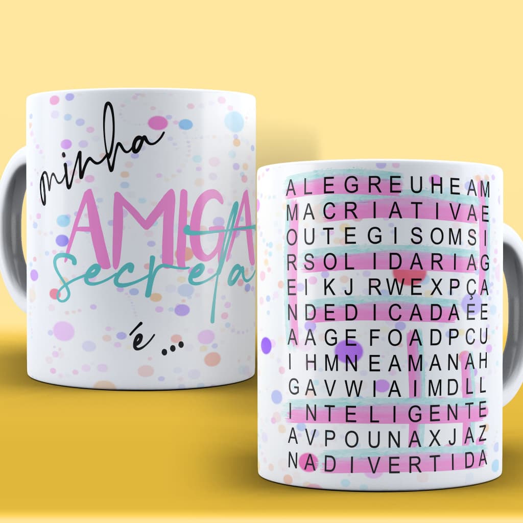 Caneca Minha Amiga Secreta 325ml | Presente Criativo para Amiga | Cerâmica Personalizada | Caça-Palavras