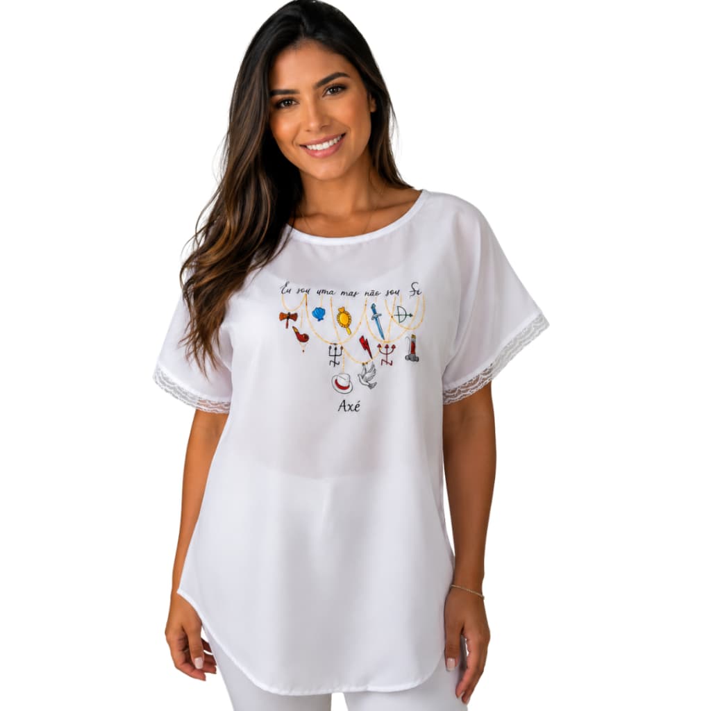 Camisú Feminino Umbanda e Candomblé com Renda Luxo Estampado do P ao EGG