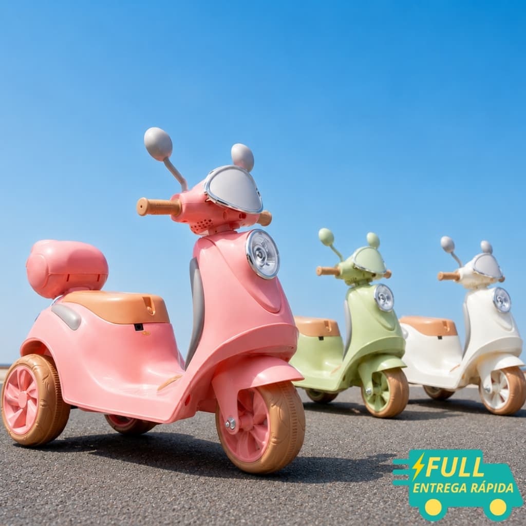 Mini Scooter Motinha Elétrica Triciclo Infantil Moto Vespa 6V Bege Rosa Verde Scooter Bella T3 6V