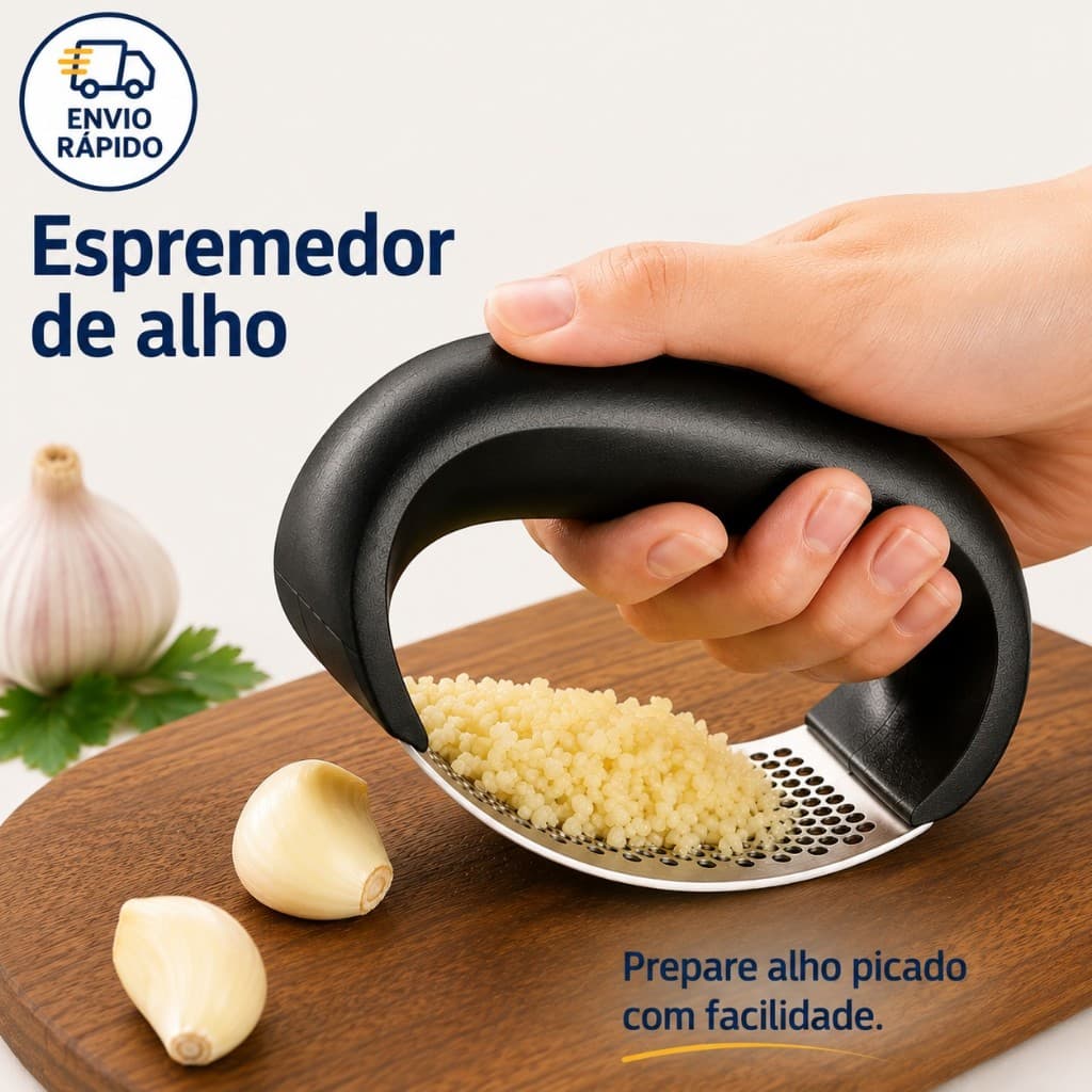 Amassador De Alho Inox Manual Temperos Aço Inoxidável Ergonomico Resistente Cozinha Espremedor