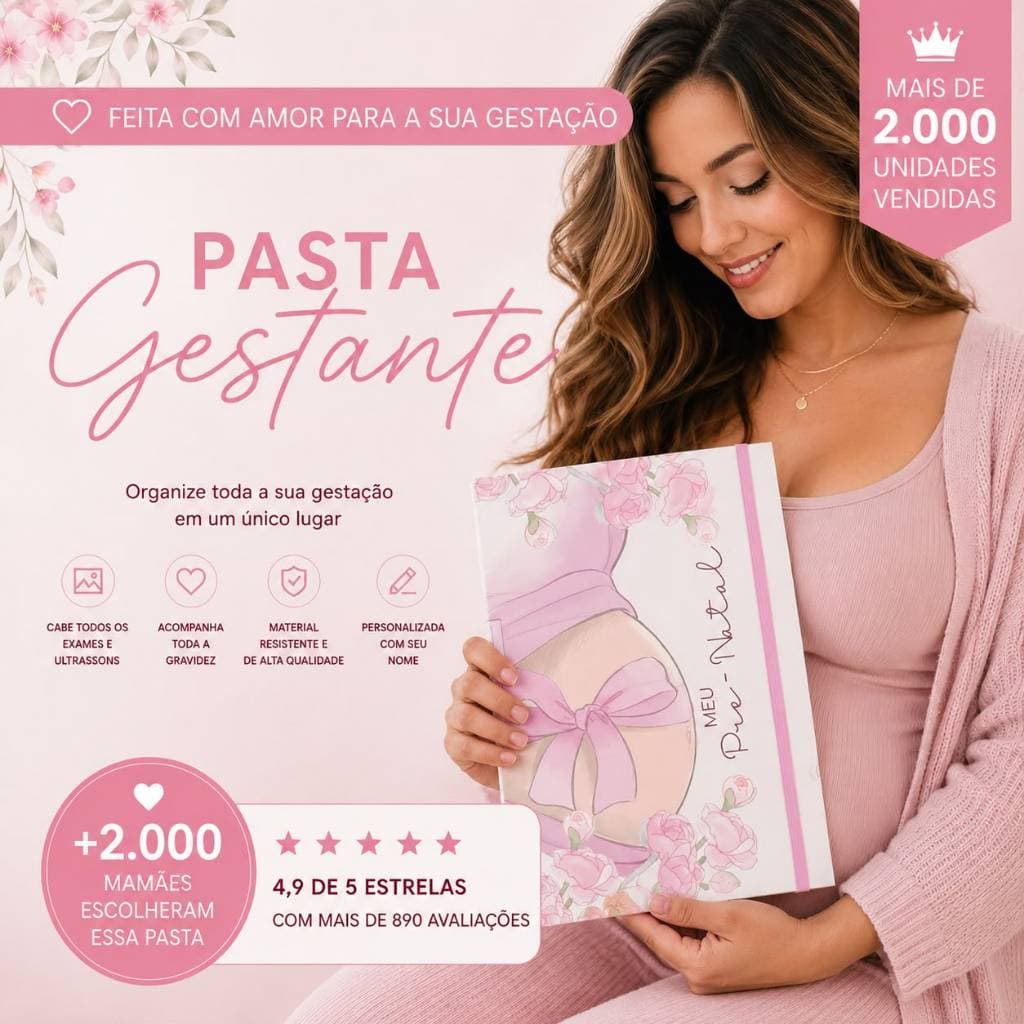 Pasta Gestante Personalizada A4 | Porta Exames Pré-Natal | Organizador de Ultrassons e Documentos do Bebê