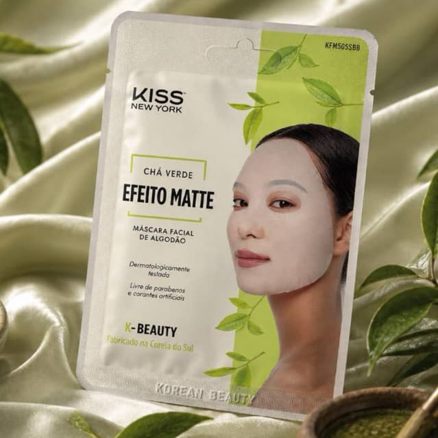 Máscara Facial de Algodão Kiss New York Nutritivo Chá Verde – 20ml | K-Beauty