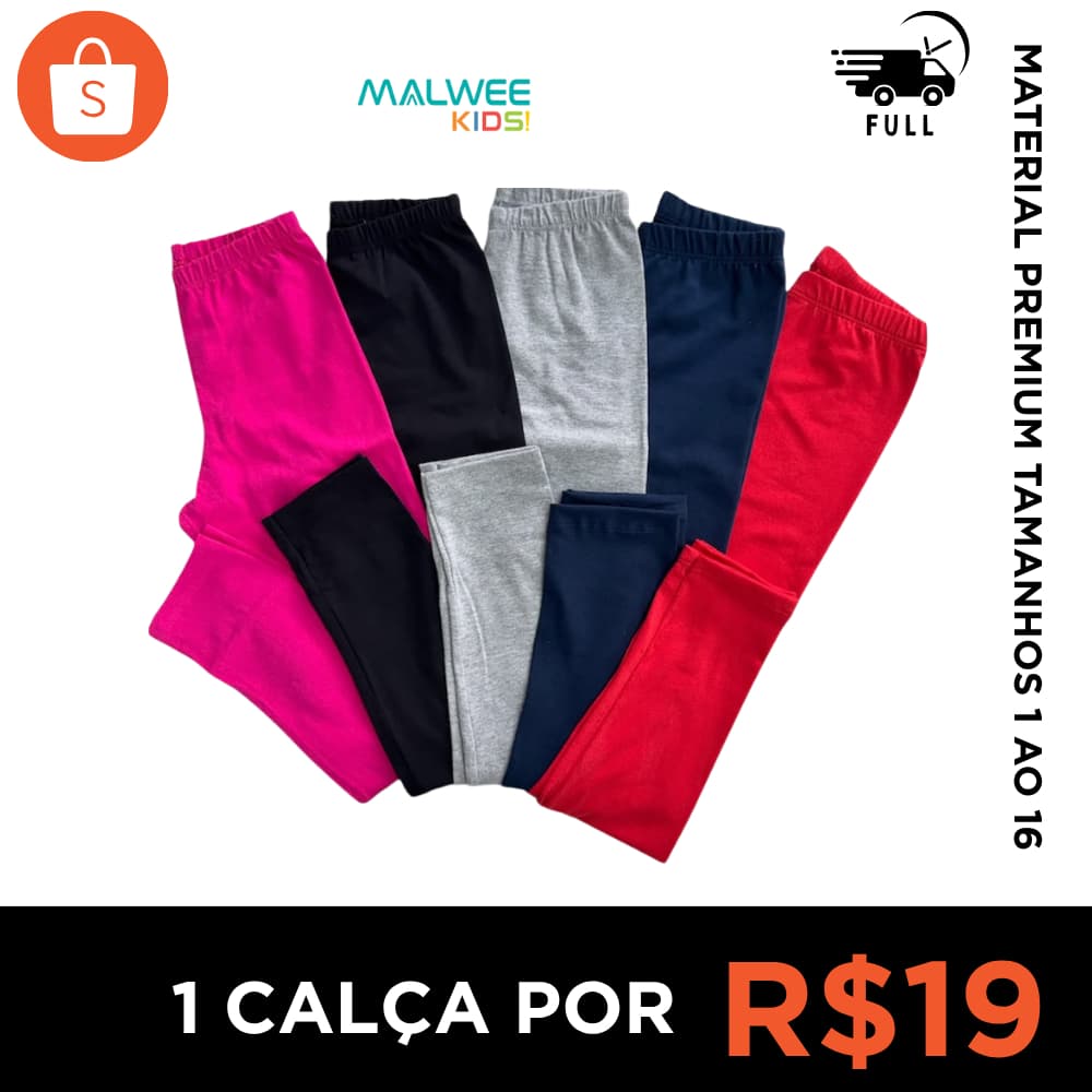 Kit 1 Calça Legging Premium Juvenil Infantil Menina Roupa Conjunto Cotton Basico Dia a Dia Lisa Passeio Meia Estação
