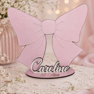 Kit centro de mesa laço personalizado com nome, lembrancinha perosnalizada