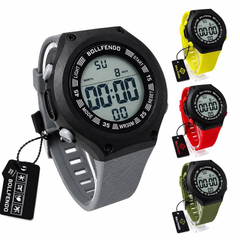 Relógio Digital Esportivo Masculino LED À Prova D’Água Cronômetro Calendário Silicone Resistente