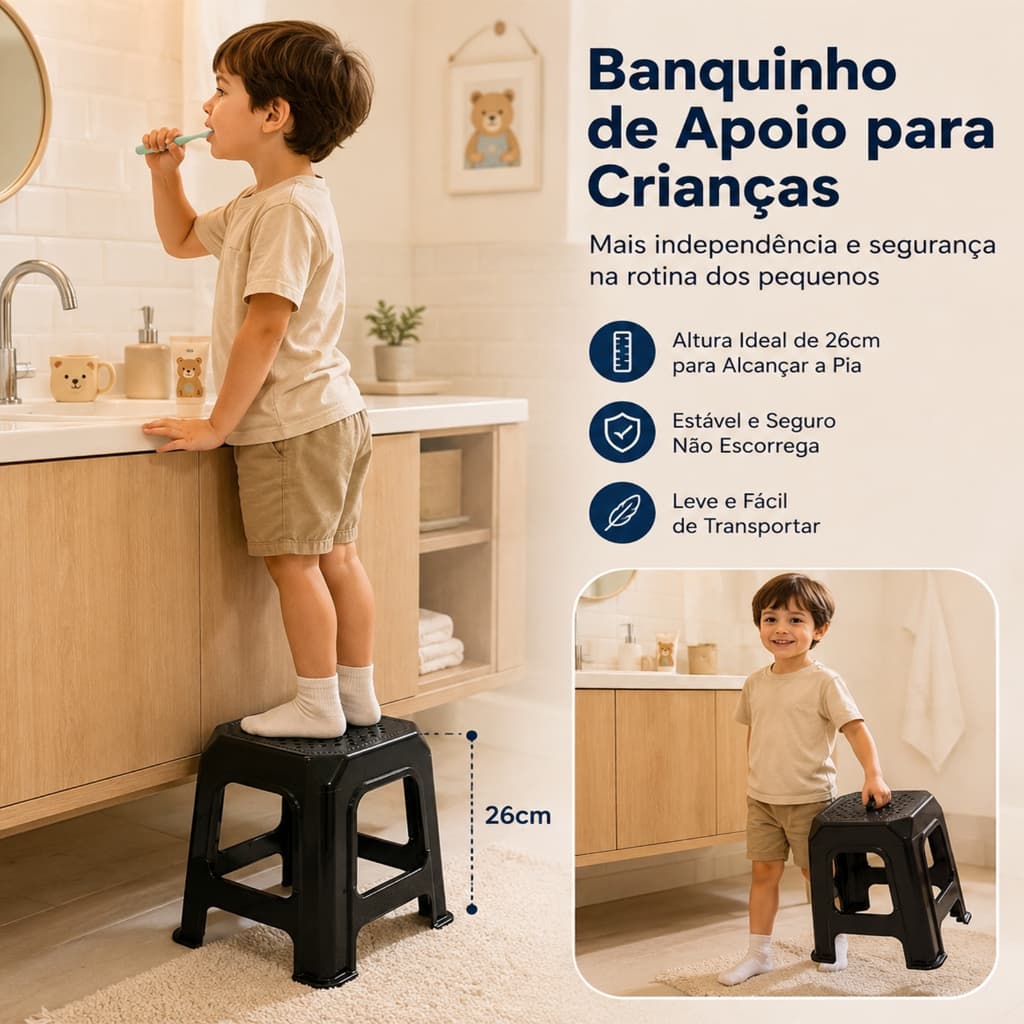 Banqueta Plástica Preta Reforçada Resistente Para Adulto Suporta Até 120kg Banqueta Doméstica Multiuso