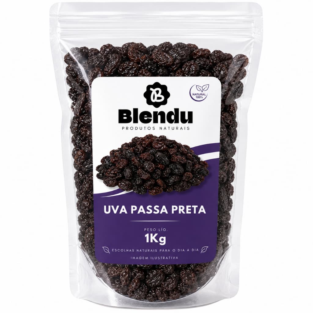 Uva-Passa Preta Sem Semente Natural Fruta Seca 250g 500g ou 1kg