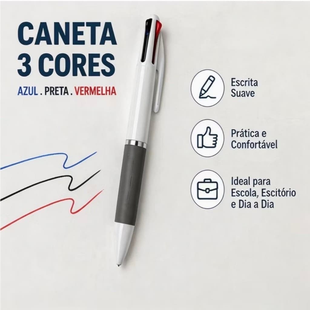 Caneta  3 Cores  Ou Plástica De Uma Só Cor – Variadas Conforme Disponibilidade