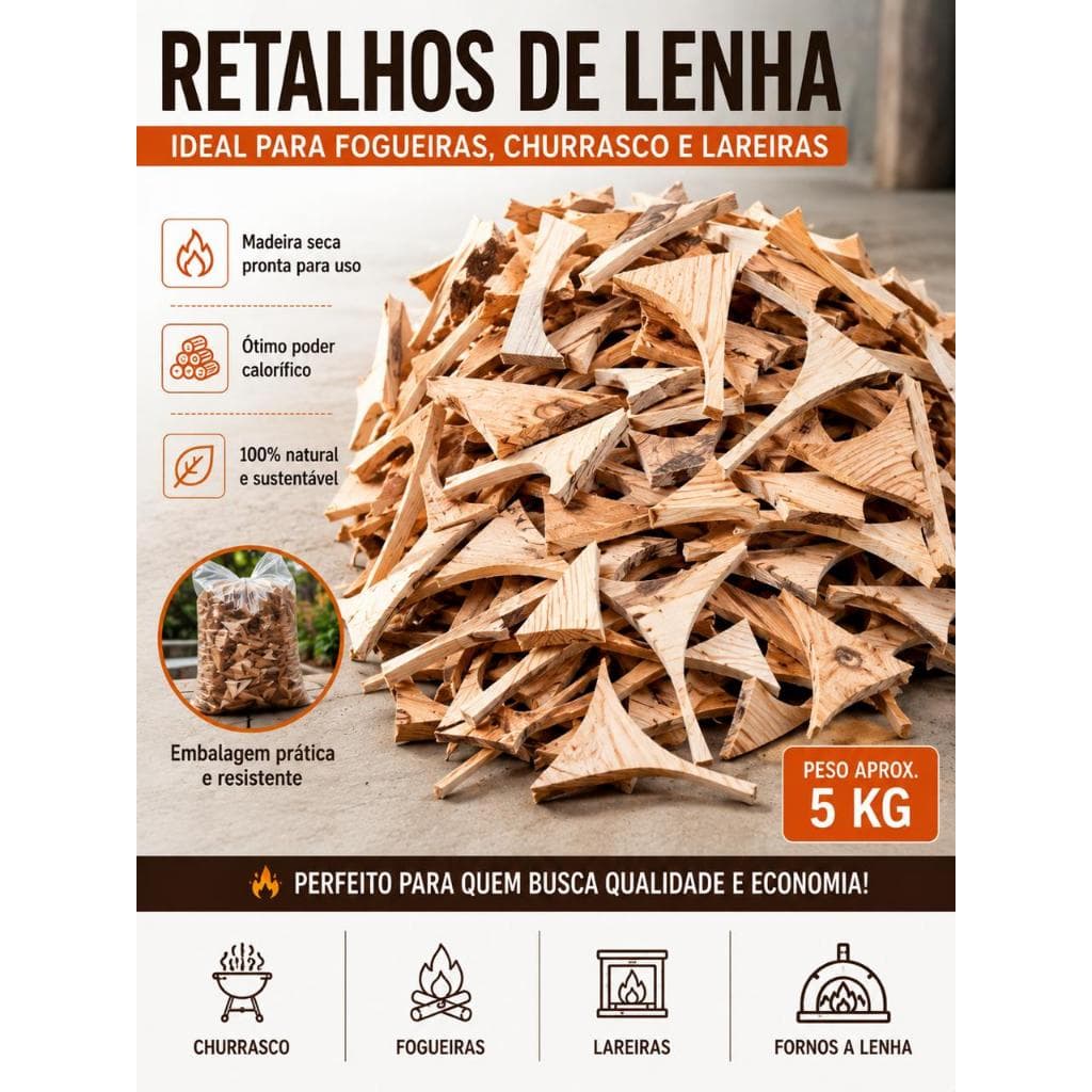 Retalhos de Lenha Seca Para Churrasco e Foqueira 5 Kg