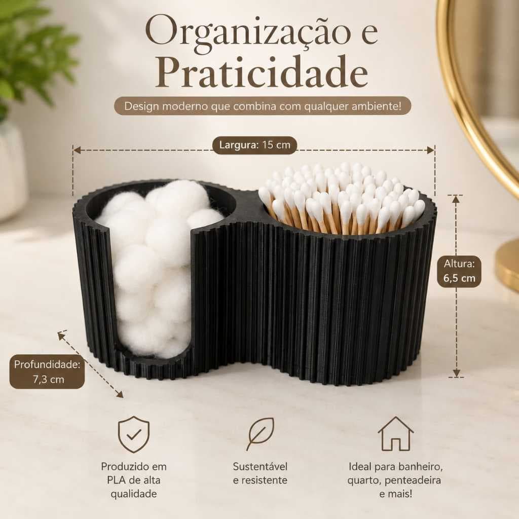 Porta Algodão e Cotonetes Moderno | Organizador de Higiene para Banheiro, Quarto e Penteadeira