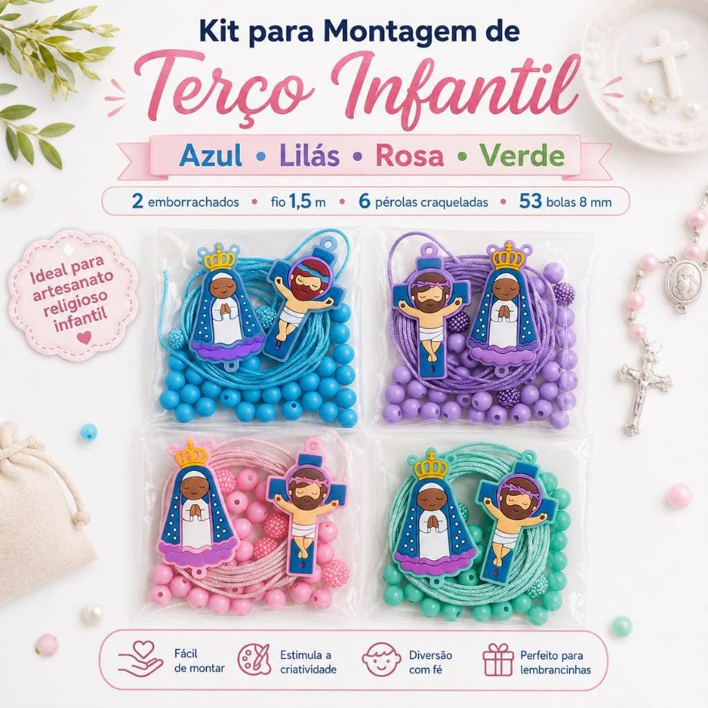 Kit para montagem de Terço Infantil - Nossa Senhora E Cruz
