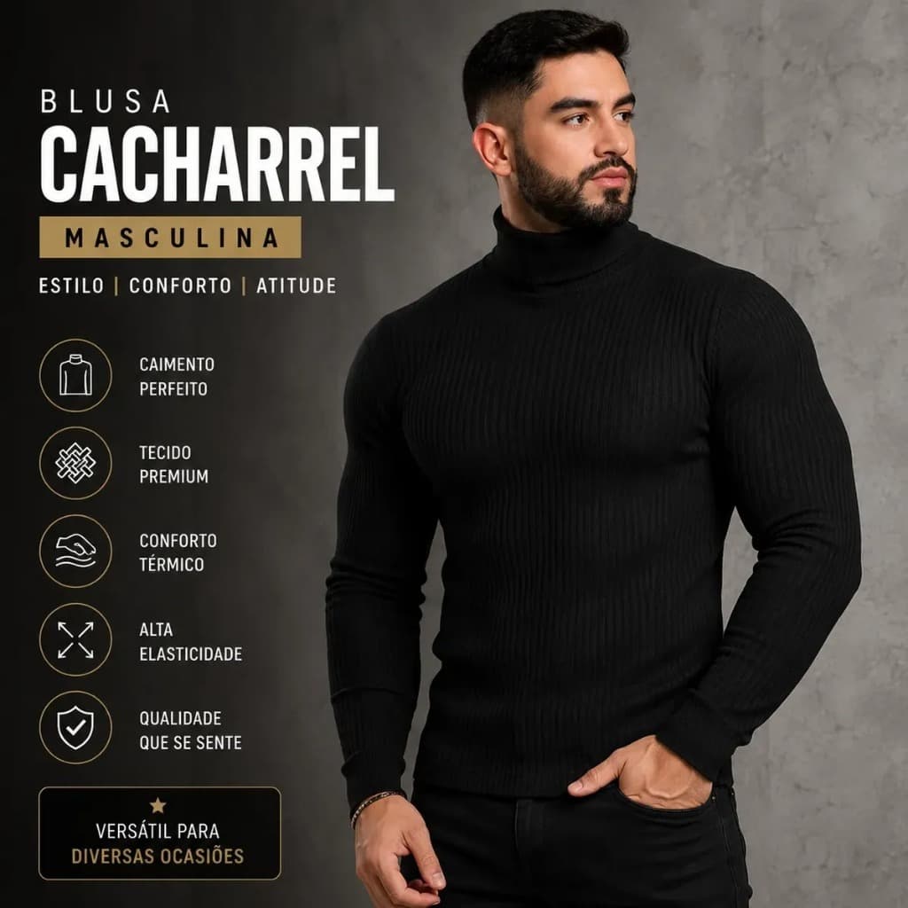 Kit 2 Blusa Cacharrel Masculino Gola Alta Canelado Camisa Cardigã Lisa Não Amarrota